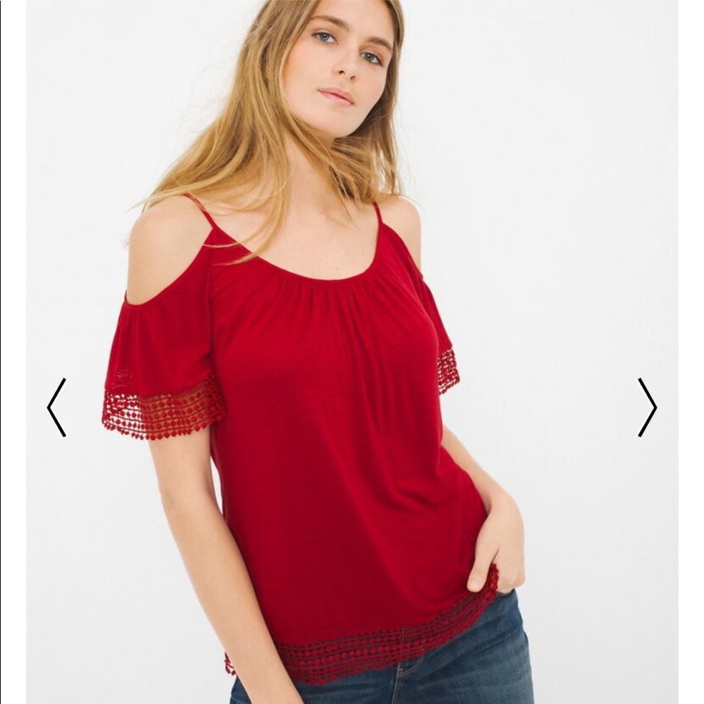WHBM SS Pink Cold Shoulder Top with Lace